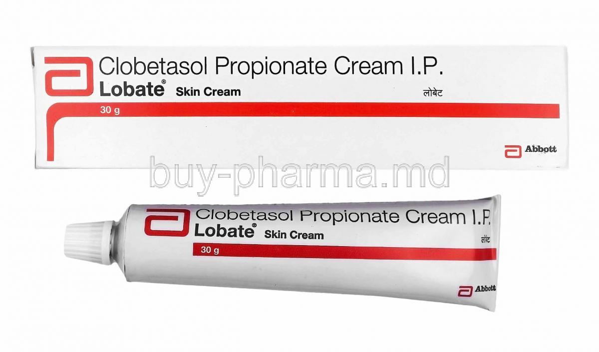 Lobate Cream, Clobetasol box and tube