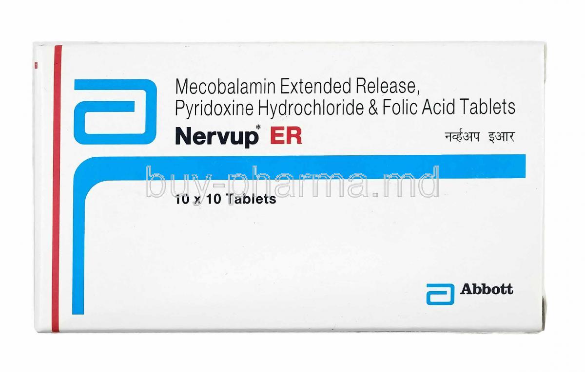 Nervup ER, Methylcobalamin, Pyridoxine Hydrochloride  and Folic Acid box