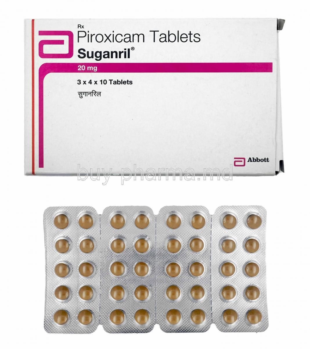 Suganril, Piroxicam 20mg box and tablets