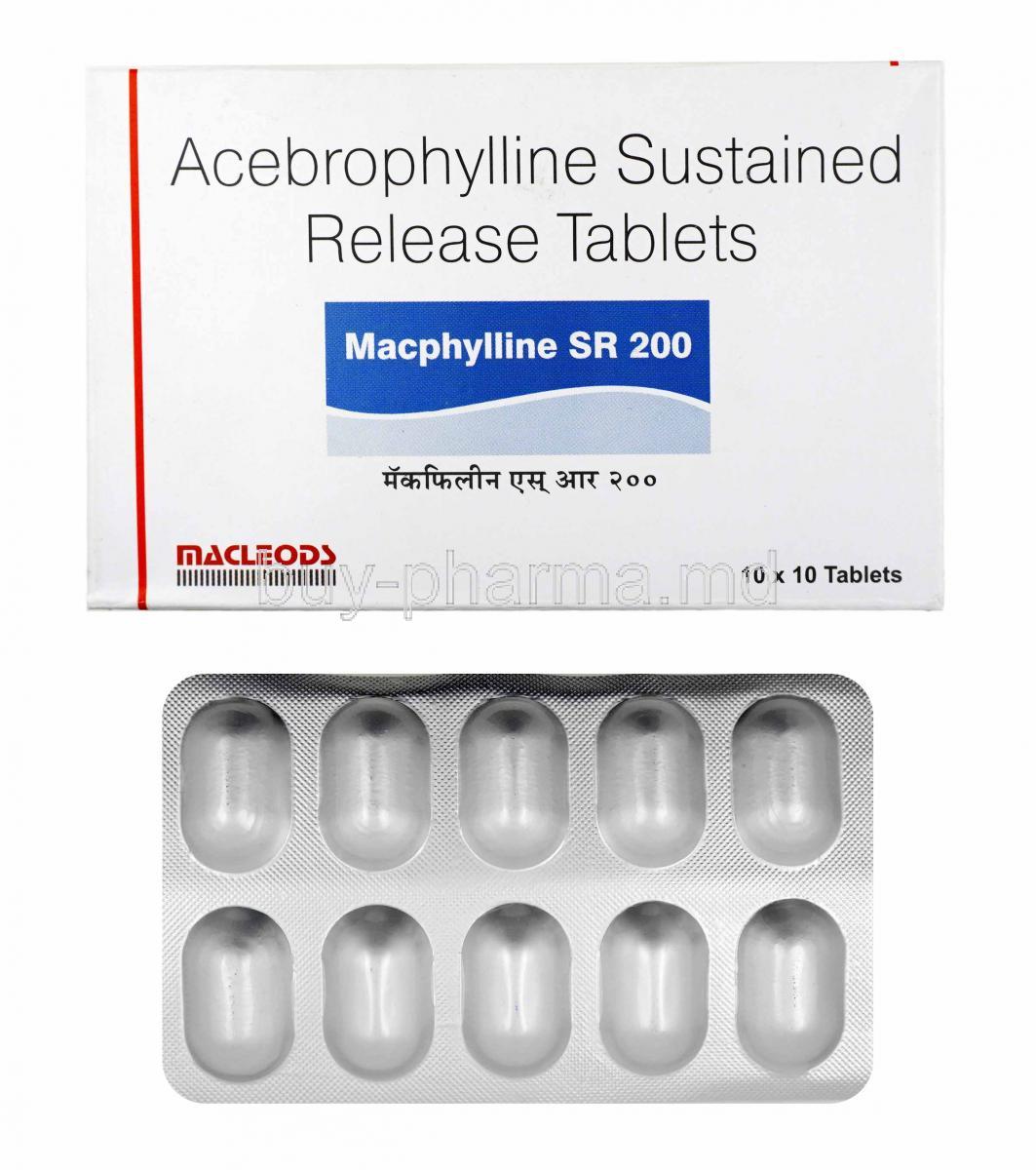 Macphylline, Acebrophylline 200mg box and tablets