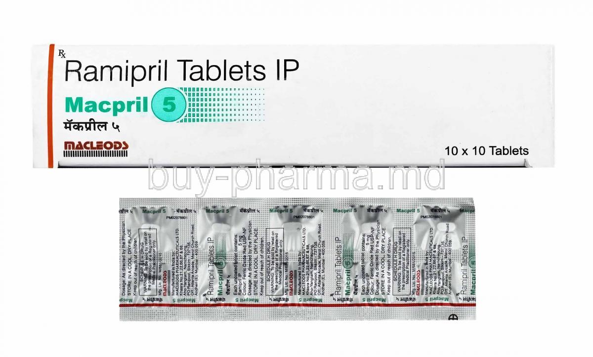 Macpril, Ramipril 5mg box and tablets
