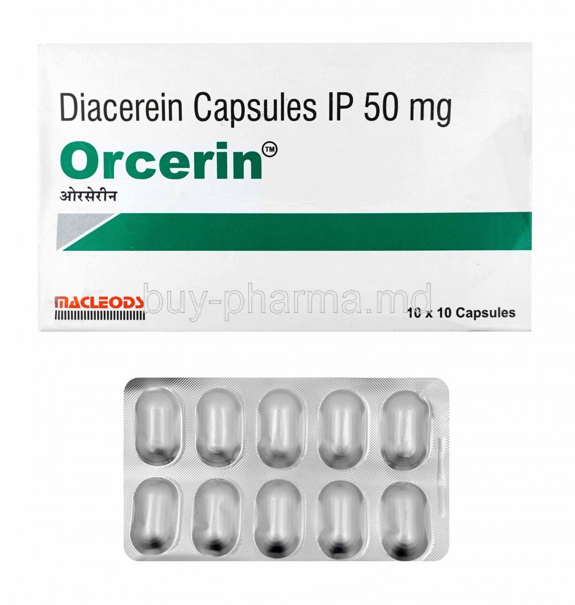 Orcerin, Diacerein box and capsules