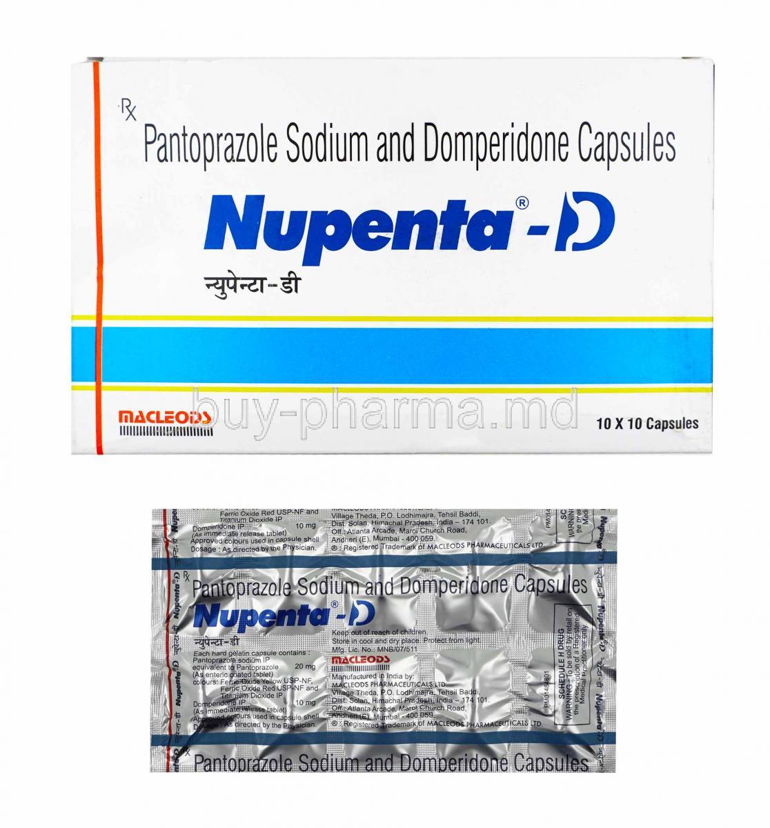 Nupenta-D, Domperidone and Pantoprazole box and tabltes