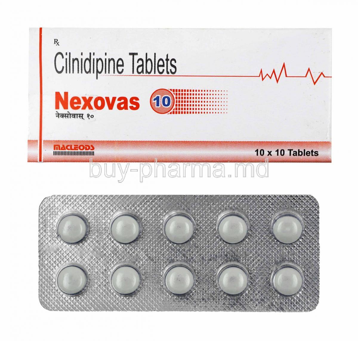 Nexovas, Cilnidipine 10mg box and tablets