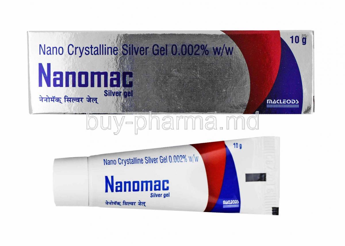 Nanomac Silver Gel, Nano Crystalline Silver box and tube