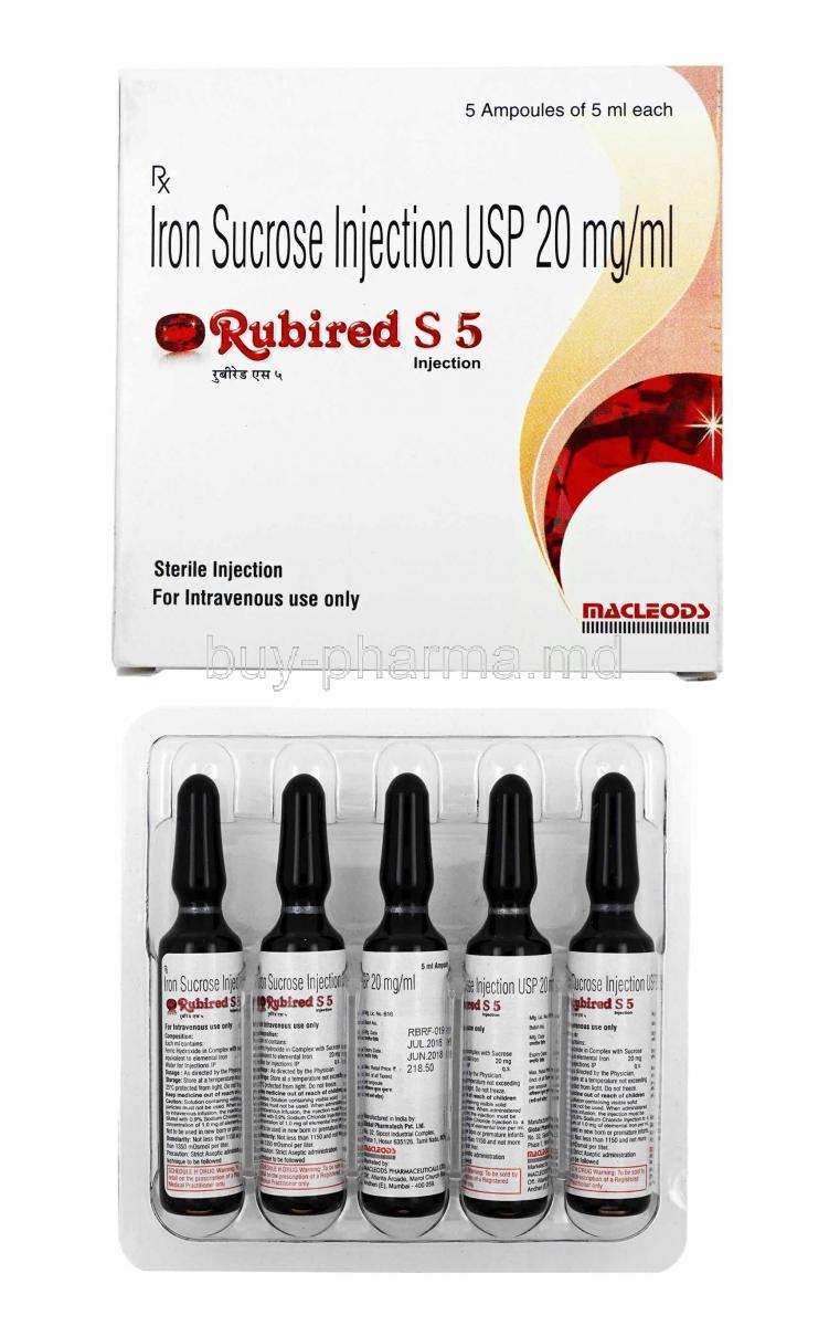 Rubired S Injection, Elemental Iron box and ampoules
