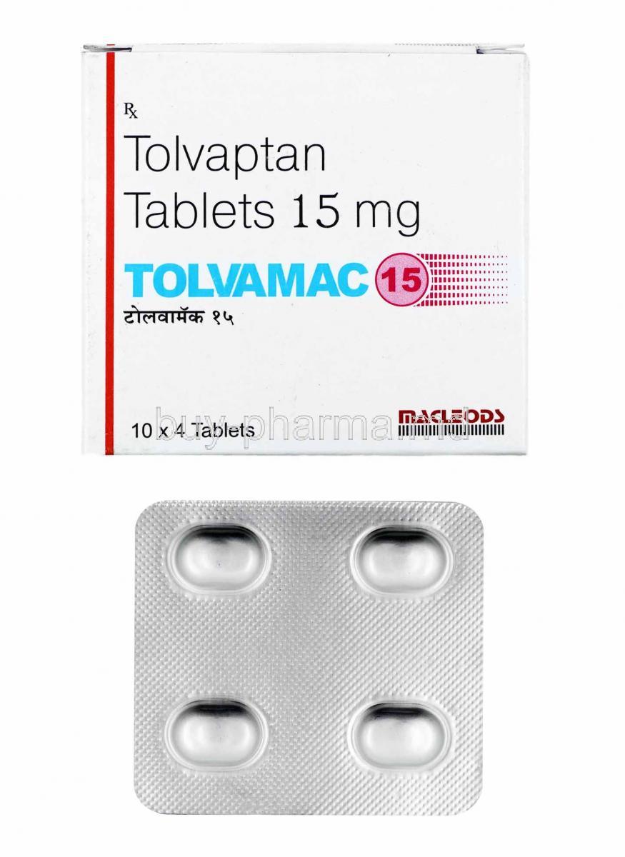 Tolvamac, Tolvaptan 15mg box and tablets