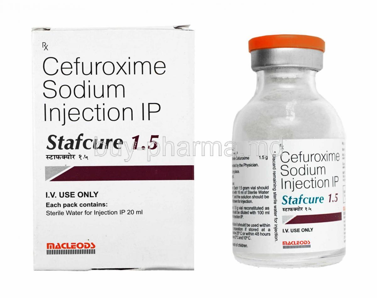 Stafcure Injection, Cefuroxime 1.5g box and vial