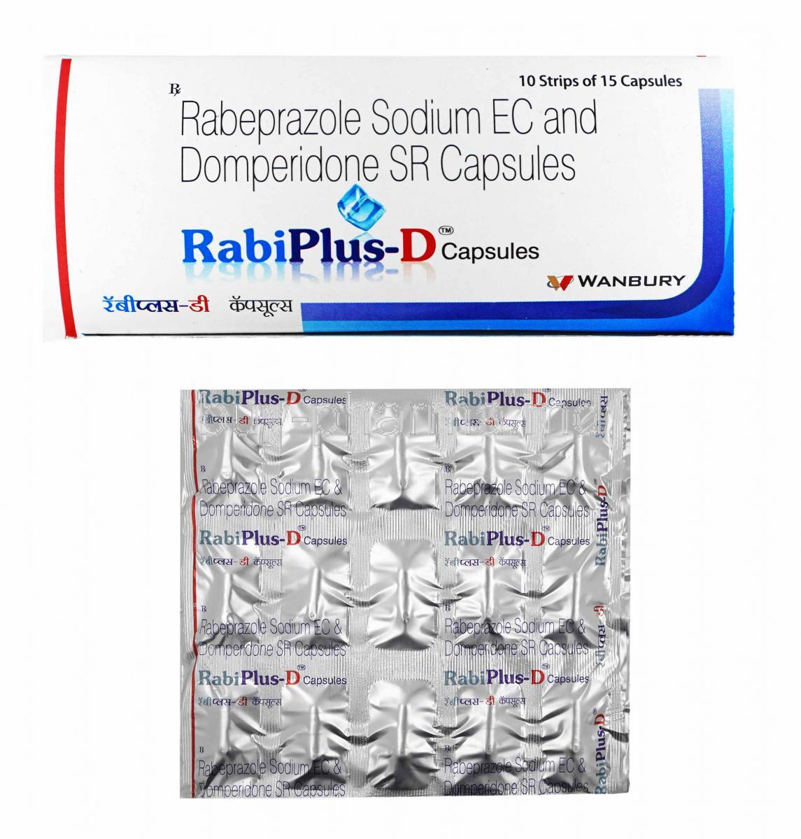 RabiPlus-D, Domperidone and Rabeprazole box and capsules