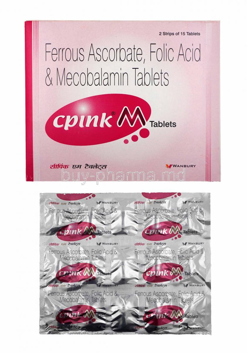 Cpink M, Elemental Iron, Folic Acid and Mecobalamin box and capsules