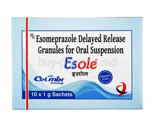Esole Oral Suspension, Esomeprazole box
