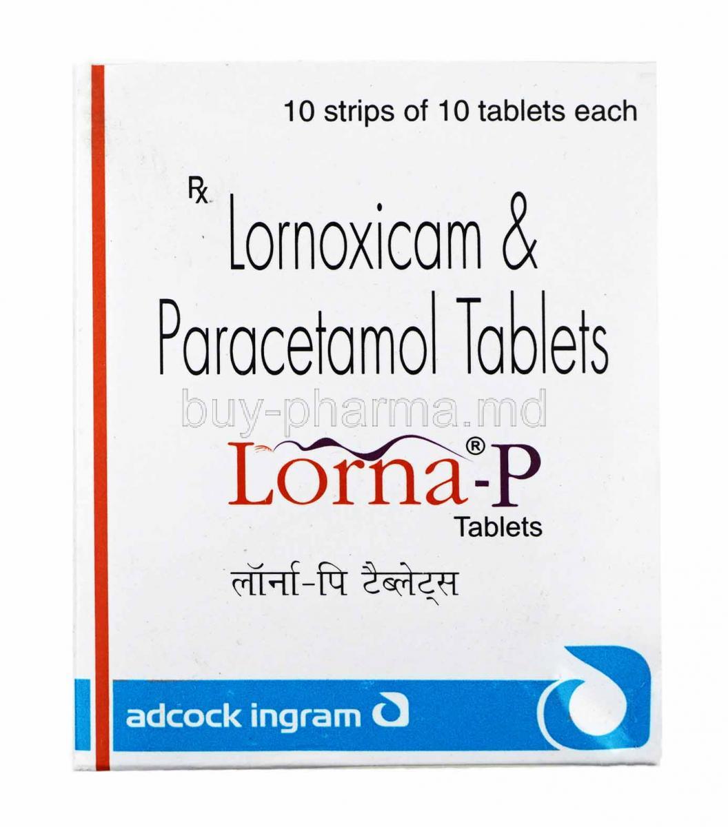 Lorna-P, Lornoxicam and Paracetamol box and tablets