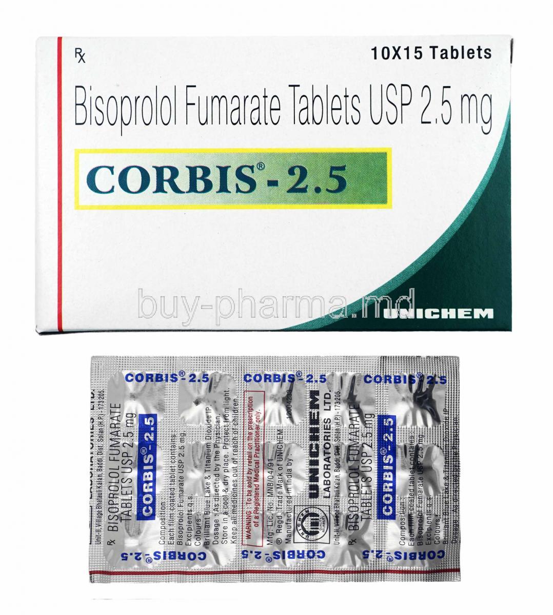 Corbis, Bisoprolol 2.5mg box and tablets