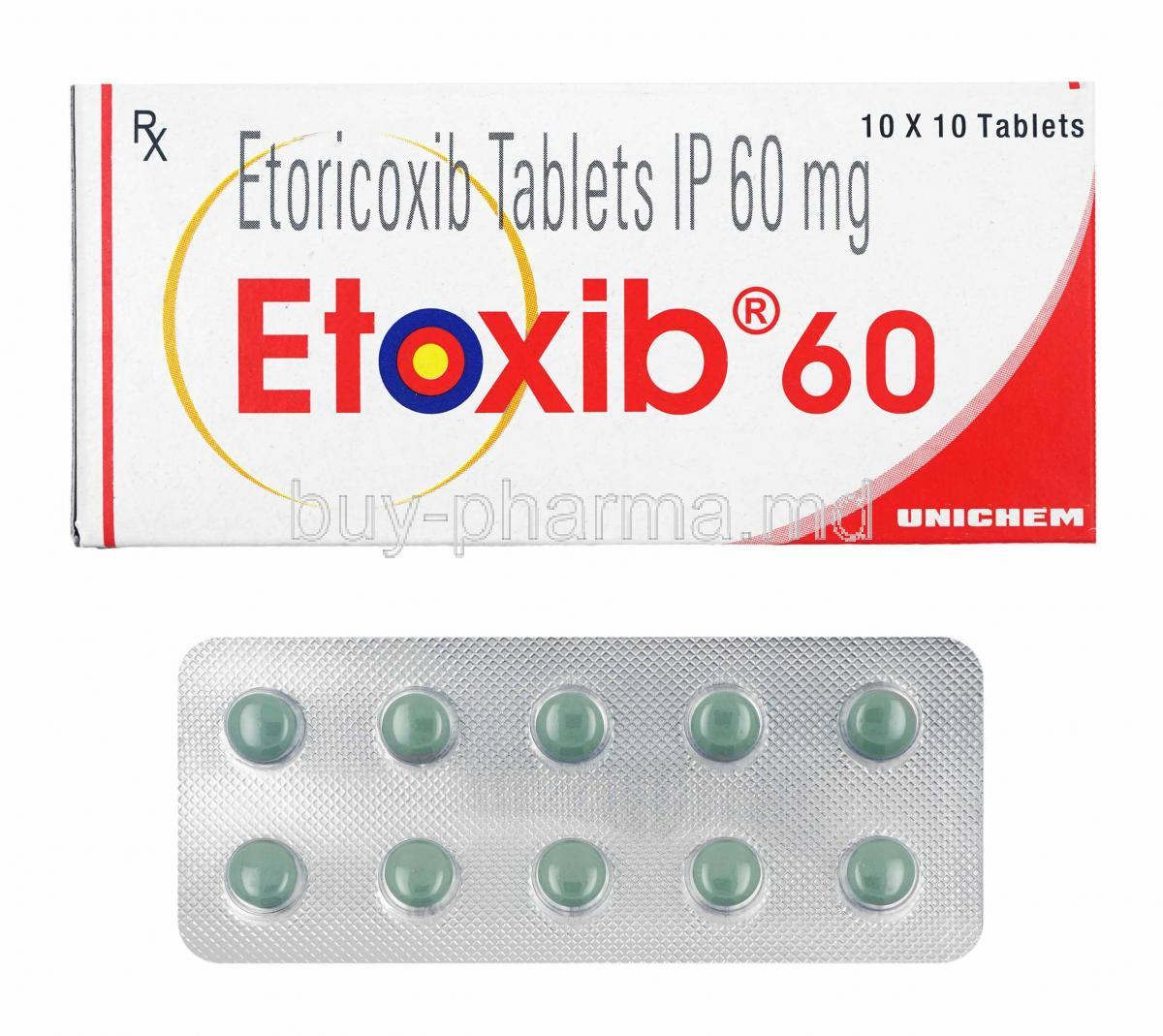 Etoxib, Etoricoxib 60mg box and tablets