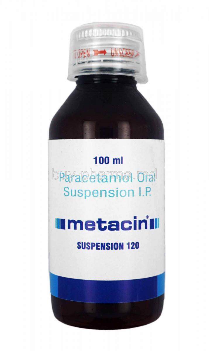 Metacin Oral Suspension, Paracetamol bottle