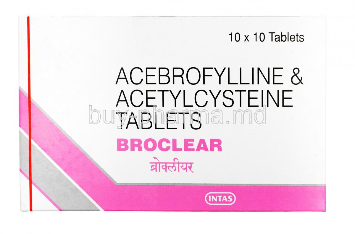 Broclear,Acebrophylline + Acetylcysteine,100mg+600mg, Tablet, box
