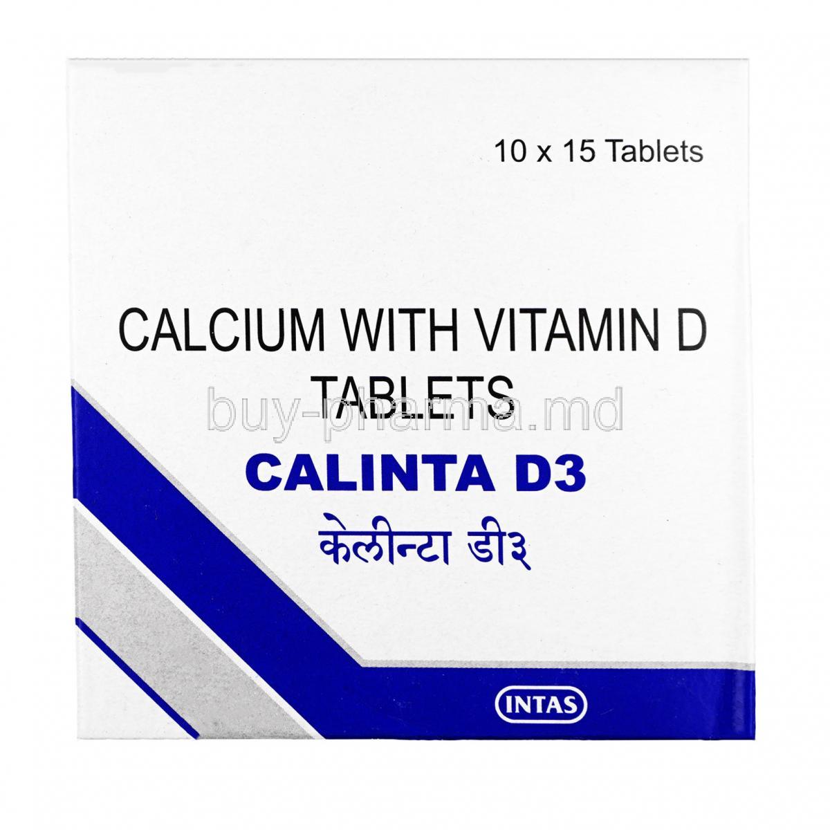 Calinta D3, Vitamin D3,Calcium, Tablet, box