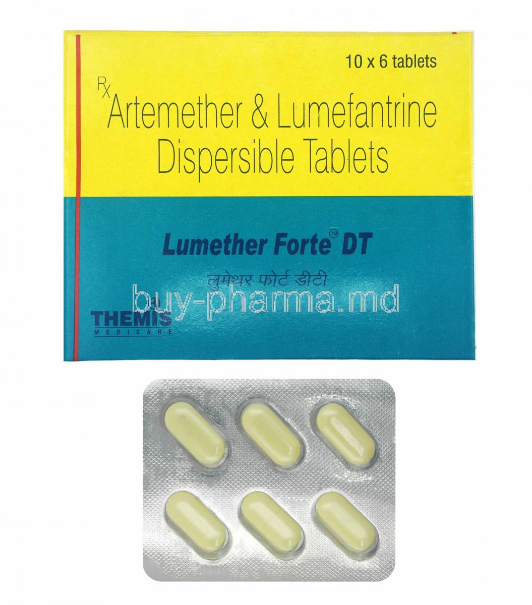 Lumether Forte, Artemether and Lumefantrine box and tablets