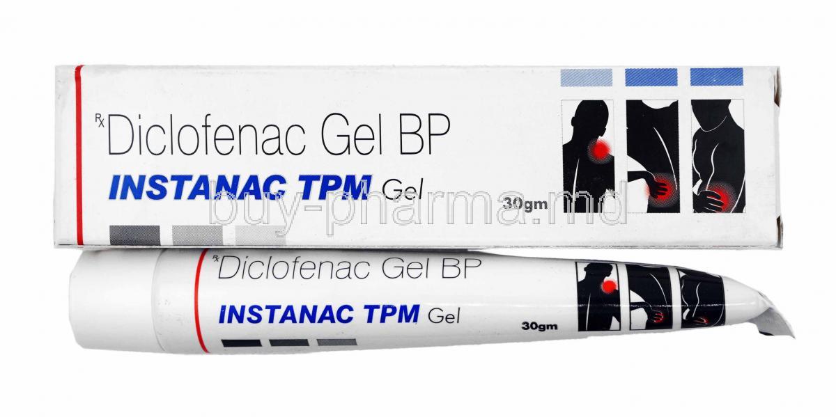 Instanac TPM Gel, Diclofenac box and tube