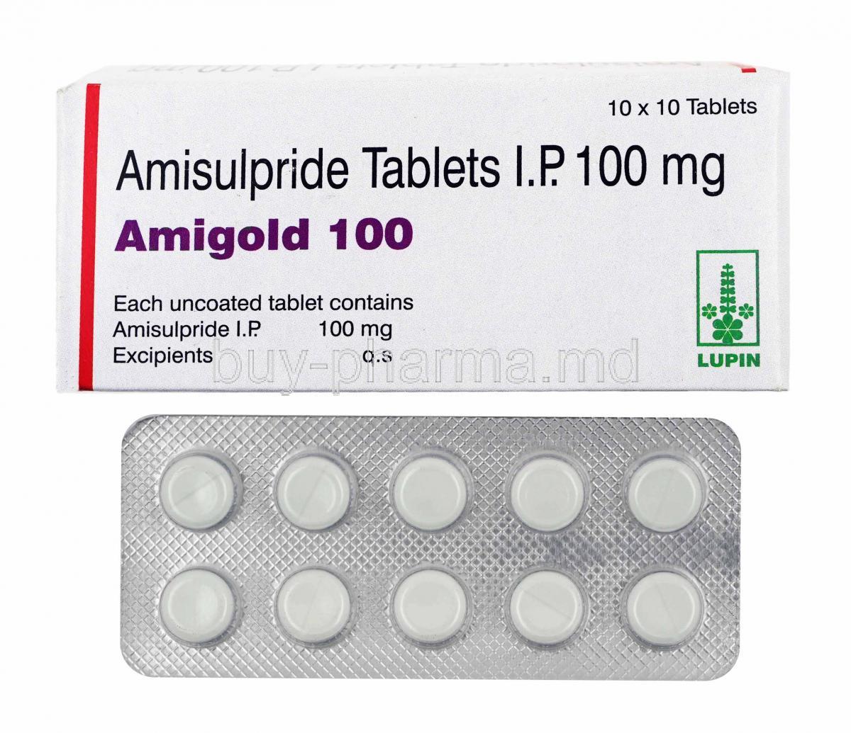 Amigold, Amisulpride 100mg box and tablets