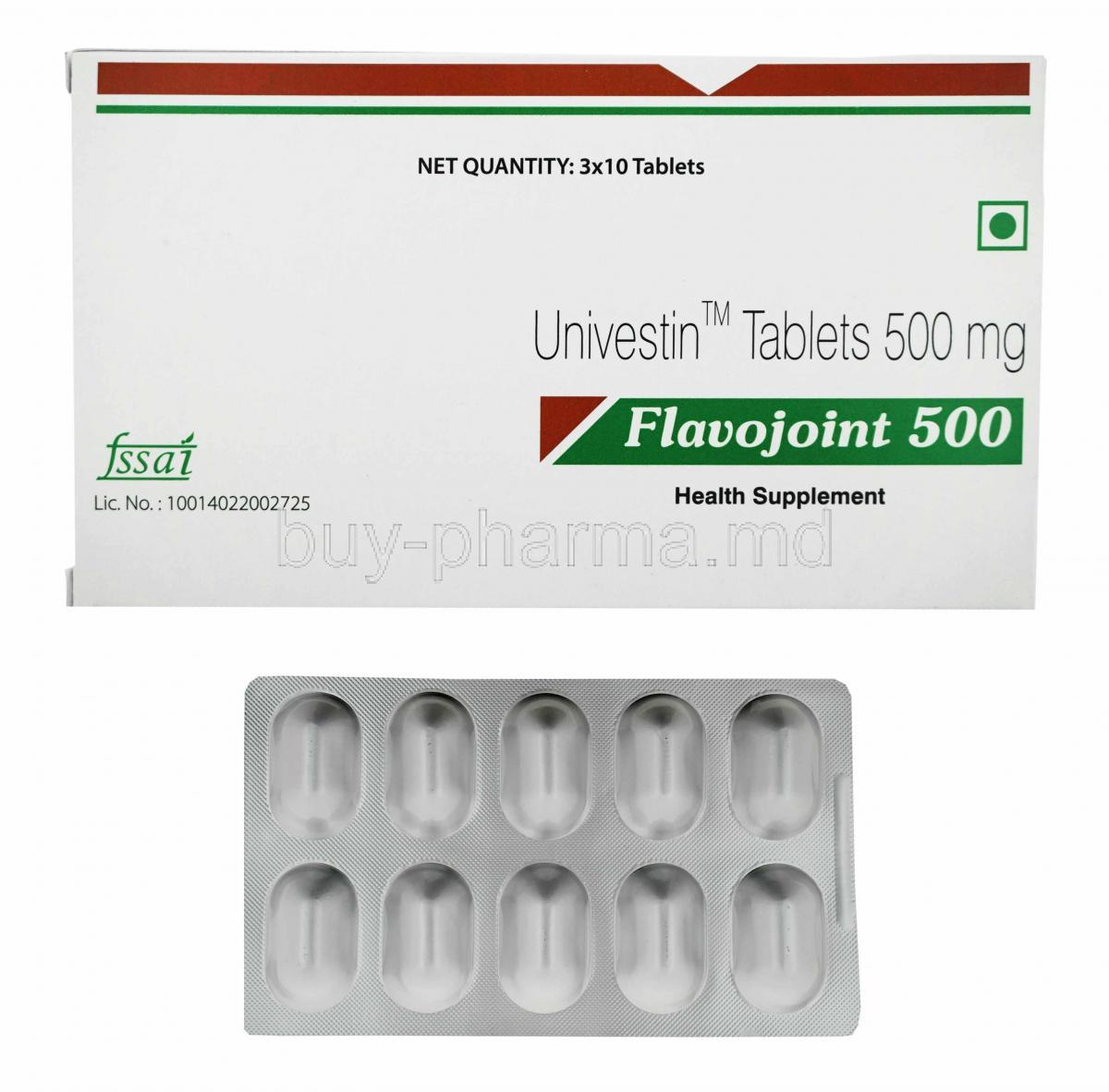 Flavojoint, Univestin 500mg box and tablets
