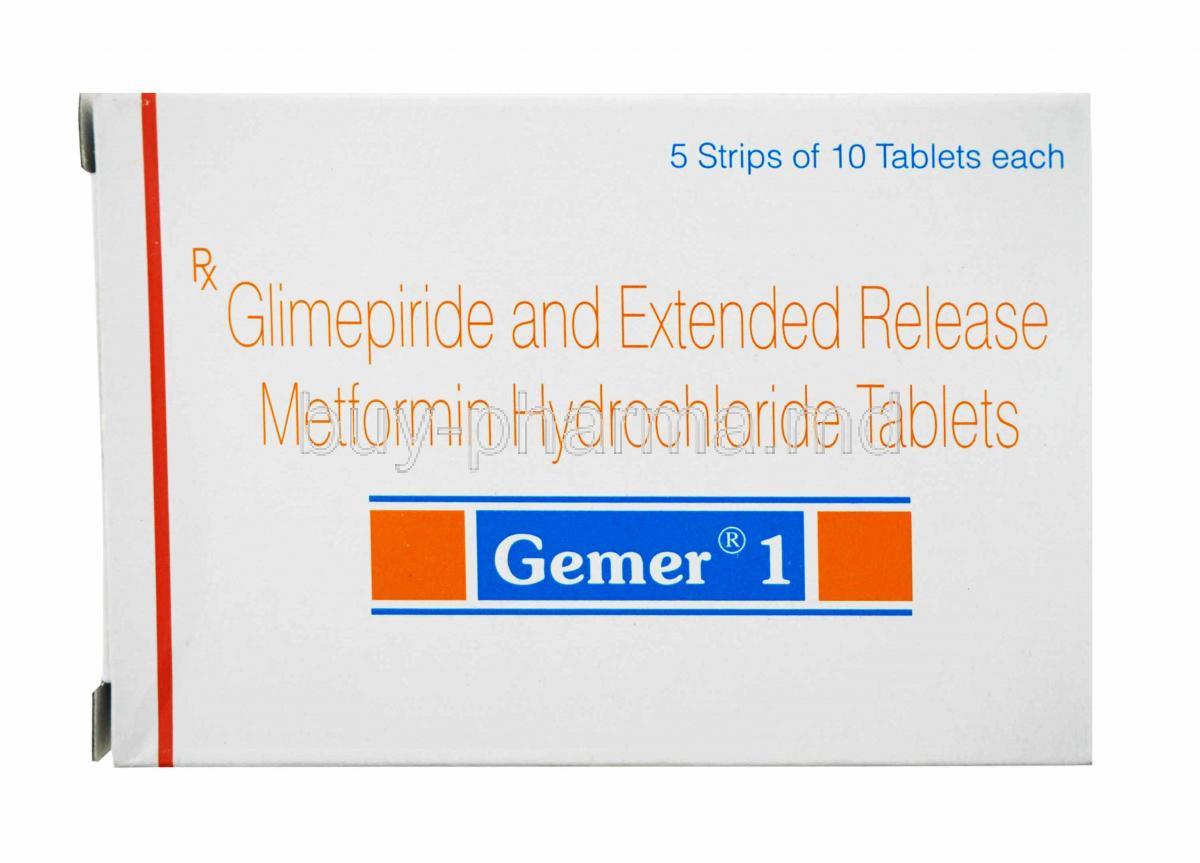 Gemer, Glimepiride 1mg and Metformin 500mg box