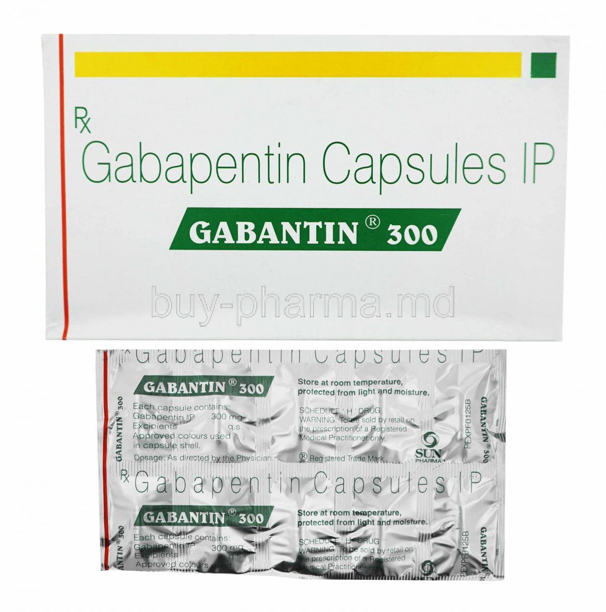 Gabantin, Gabapentin 300mg box and capsules