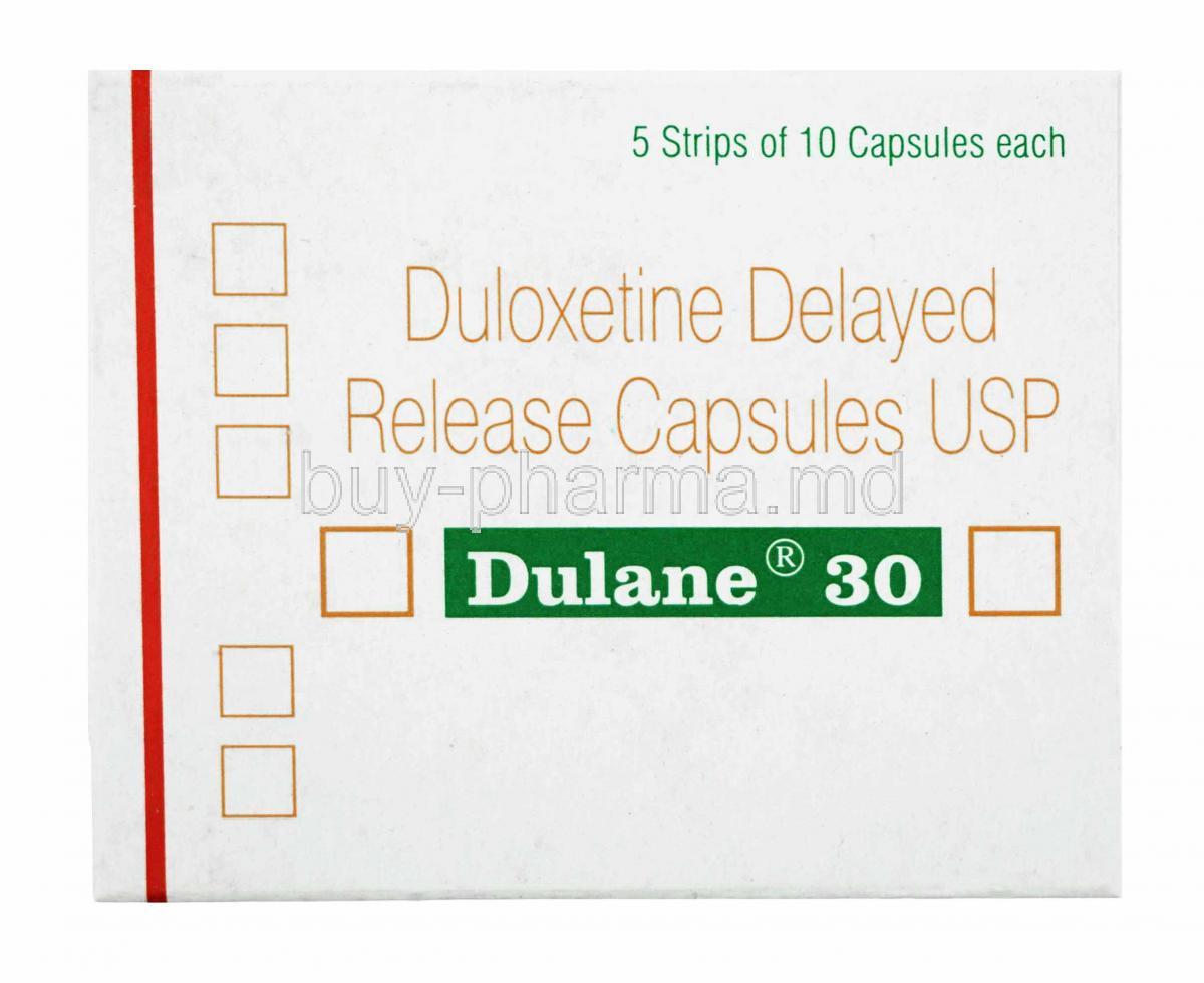 Dulane, Duloxetine 30mg box and capsules