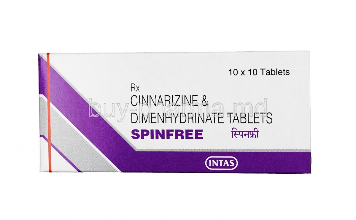 Spinfree, Cinnarizine 20mg+ Dimenhydrinate  40mg Tablet, Box