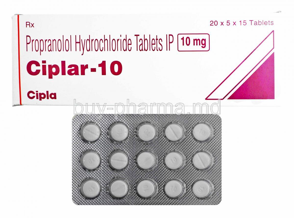 Ciplar, Propranolol 10mg box and tablets