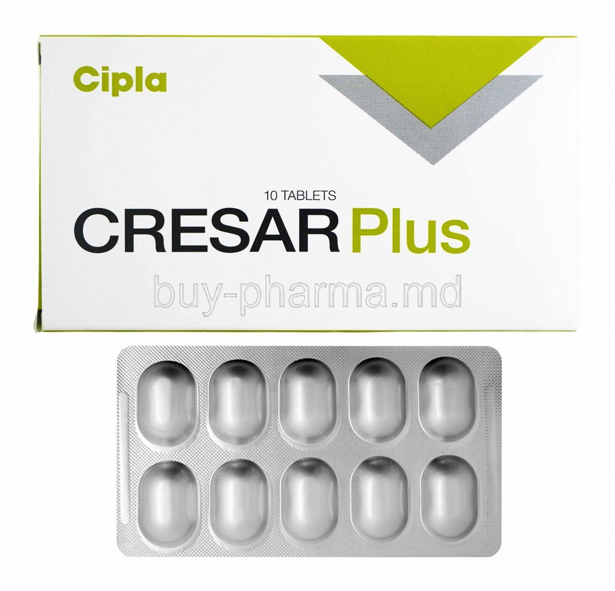 Cresar Plus, Telmisartan, Amlodipine and Hydrochlorothiazide box and tablets
