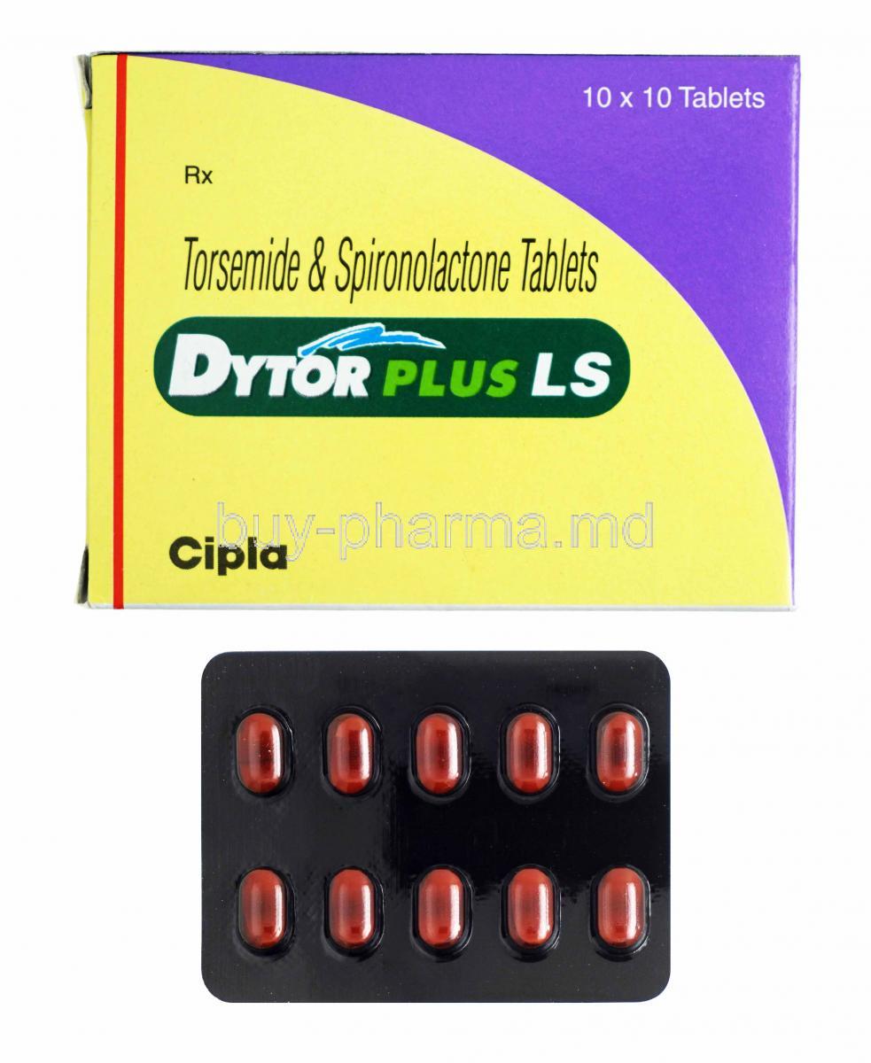 Dytor Plus LS, Spironolactone and Torasemide box and tablets