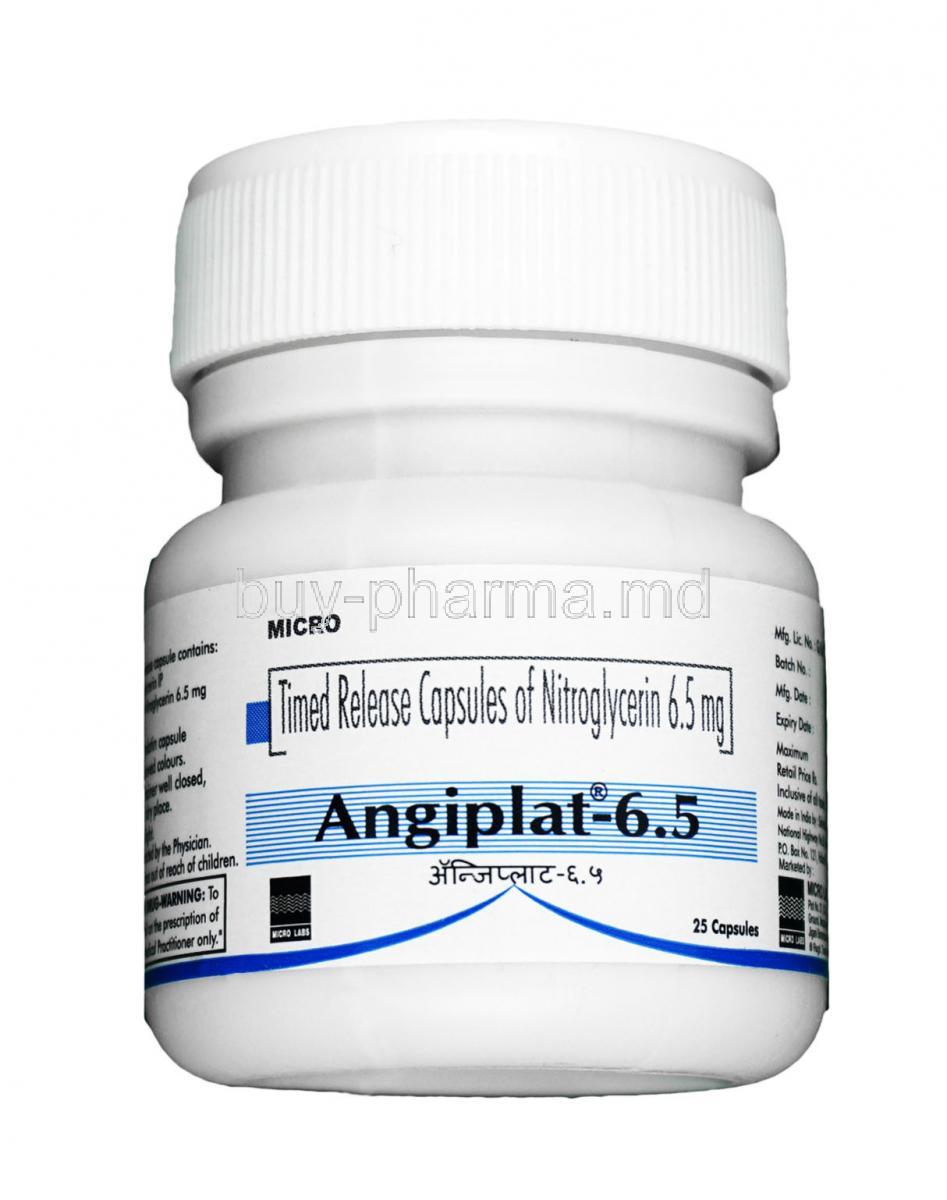 Angiplat, Nitroglycerin 6.5 mg,Capsule, bottle