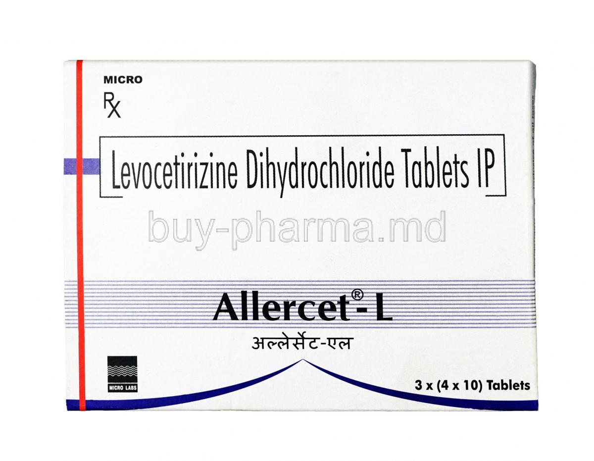 Allercet L, Levocetirizine 5 mg, Tablet, box