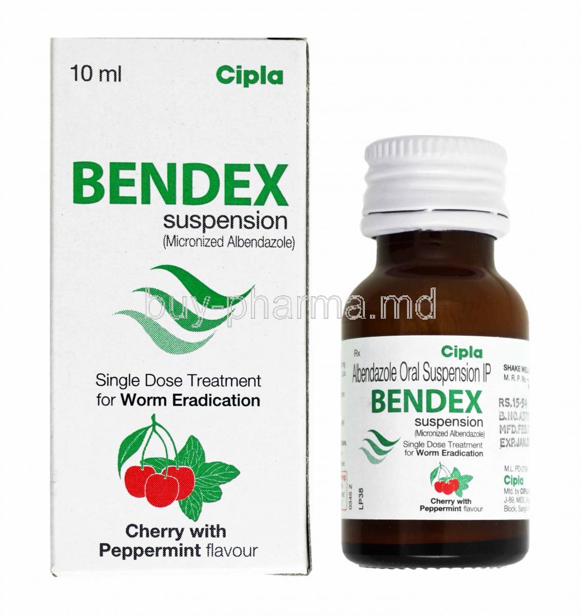 Bendex Suspension Cherry with Peppermint Flavour box and tablets, Albendazole