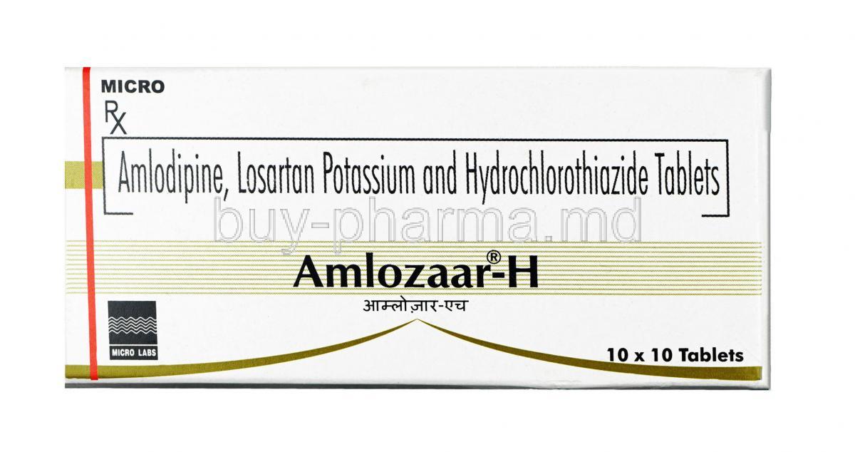 Amlozaar H, Losartan 50mg + Amlodipine 5mg + Hydrochlorothiazide 12.5mg, Tablet, box