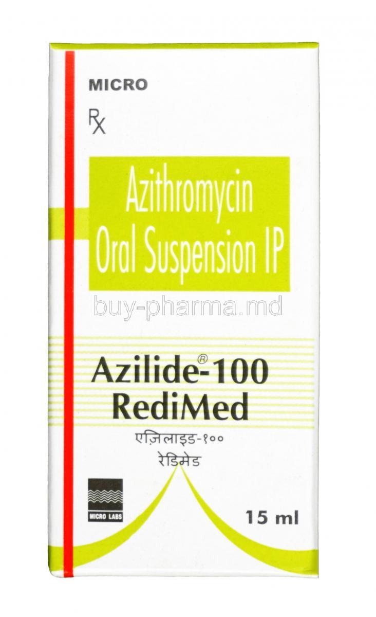 Azilide Redimix Oral Suspension, Azithromycin, 100 mg per 5ml, Oral suspension, box