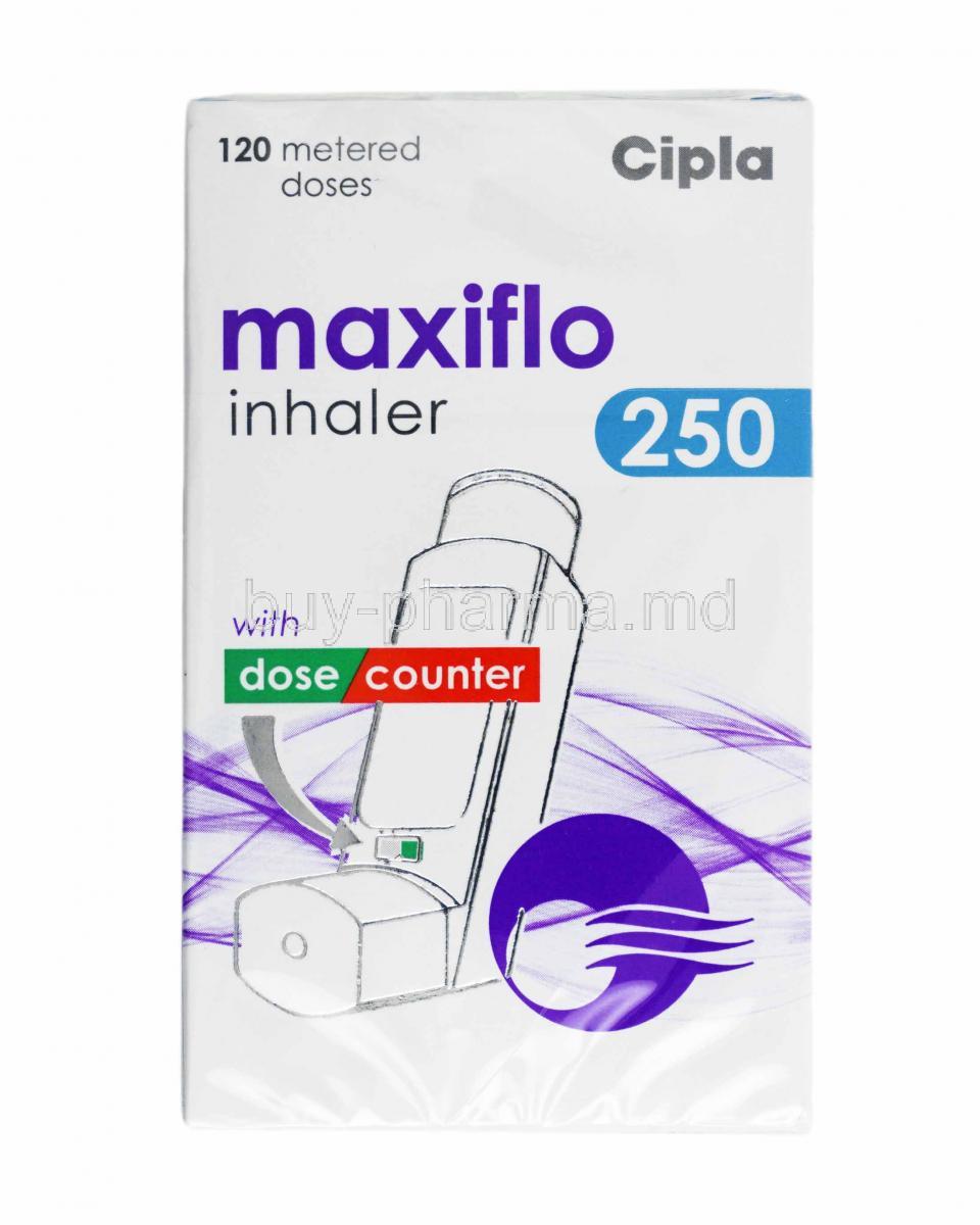 Maxiflo Inhaler, Formoterol 6mcg and  Fluticasone Propionate 250mcg box