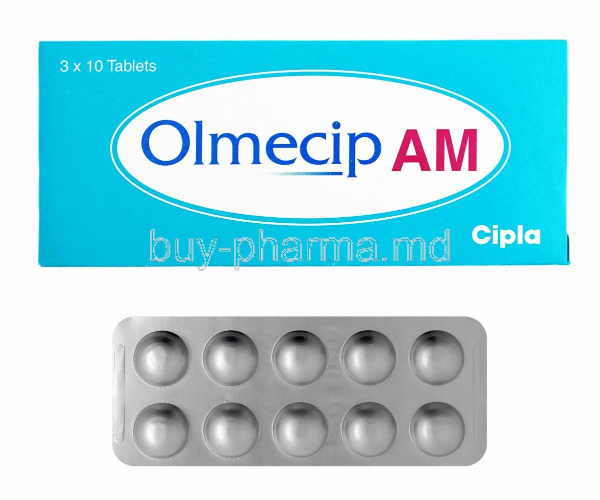 Olmecip AM, Olmesartan and Amlodipine box and tablets