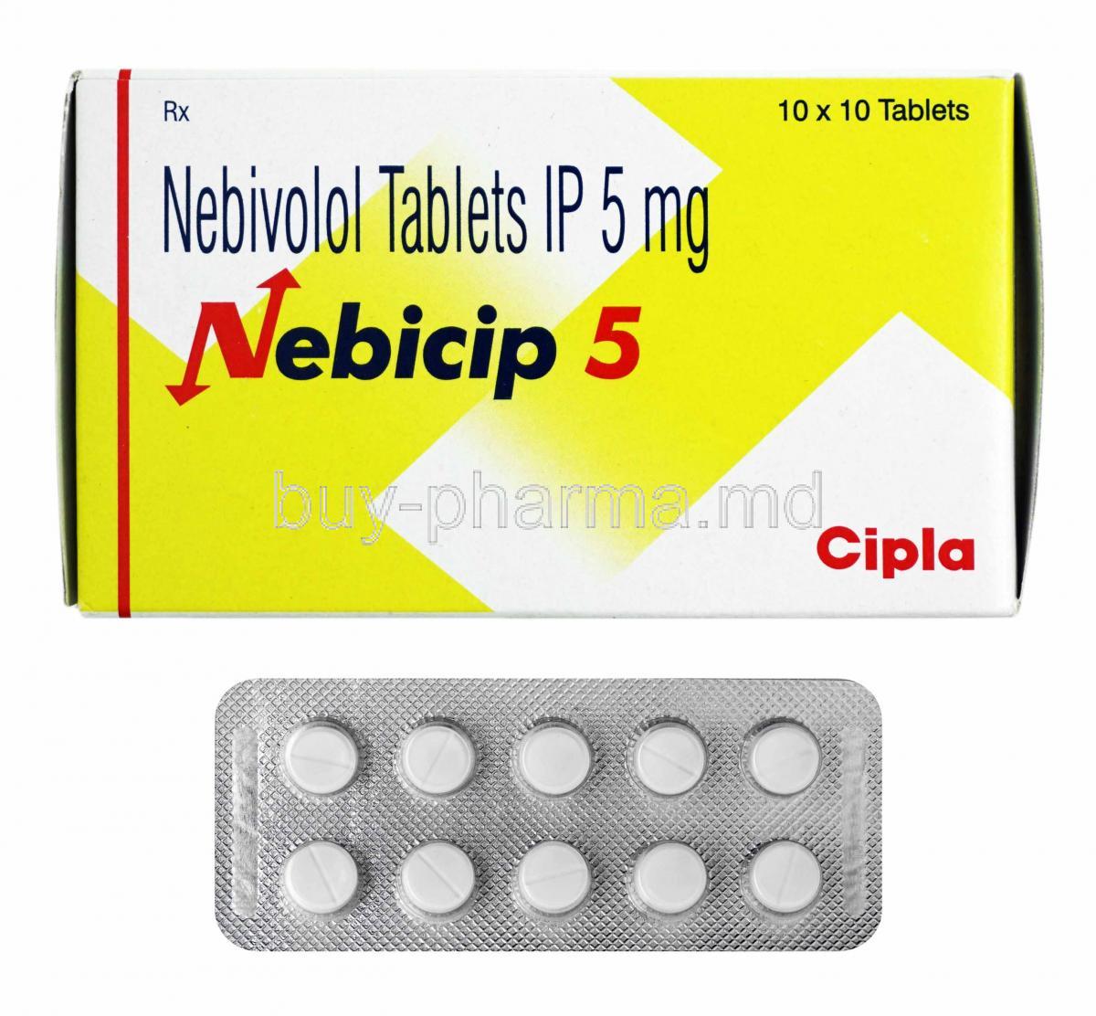 Nebicip, Nebivolol 5mg box and tablets
