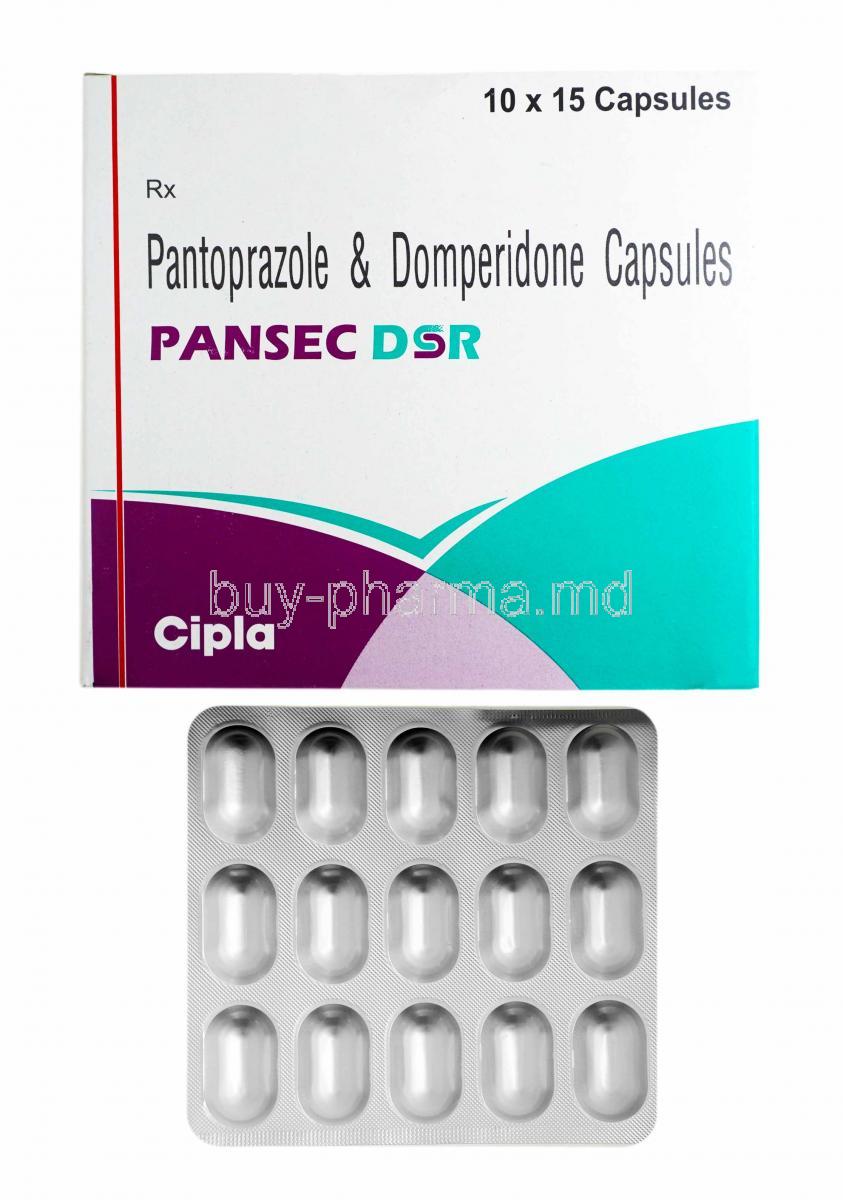 Pansec DSR, Domperidone and Pantoprazole box and capsules