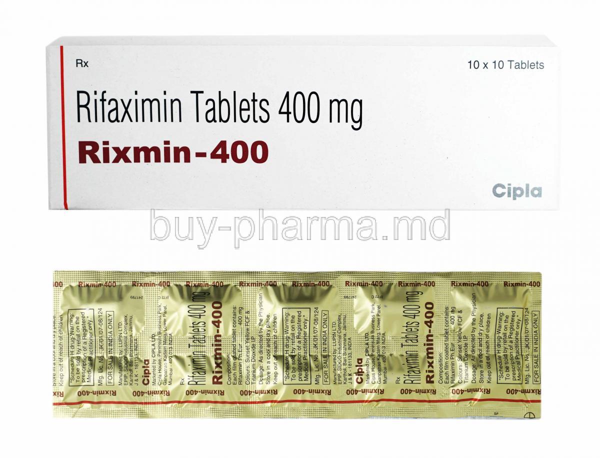 Rixmin, Rifaximin 400mg box and tablets
