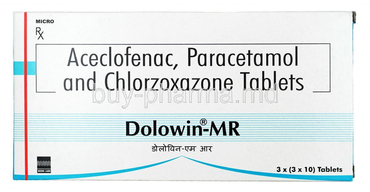 Dolowin MR, Aceclofenac 100mg + Paracetamol 325mg + Chlorzoxazone 250mg, Tablet, Box