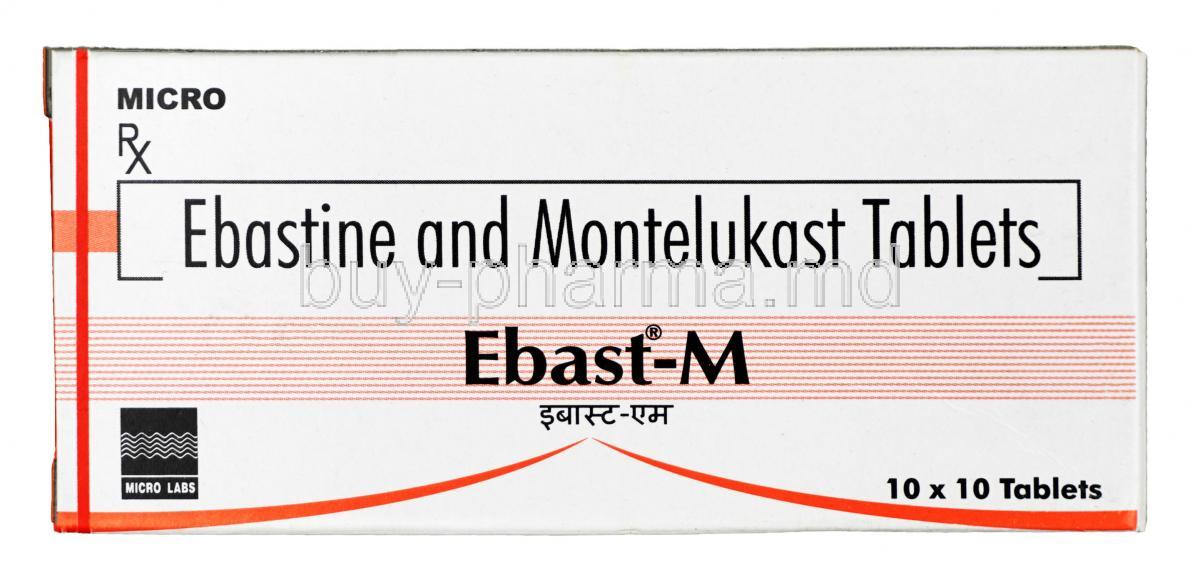 Ebast M, Ebastine 10mg + Montelukast 10mg, Tablet. Box