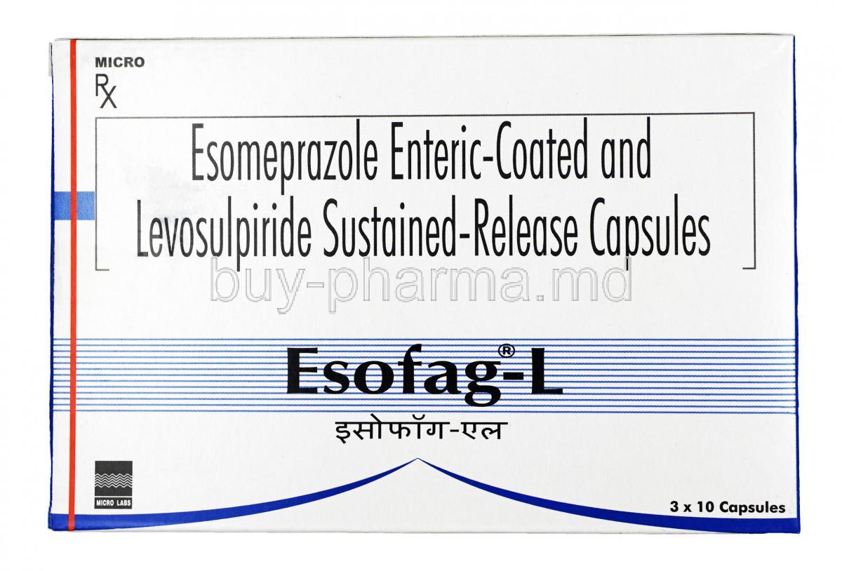 Esofag L, Levosulpiride 75mg + Esomeprazole 40mg, Capsule, Box