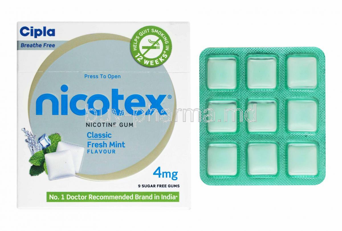 Nicotex Gum Mint Flavour, Nicotine 4mg box and gums