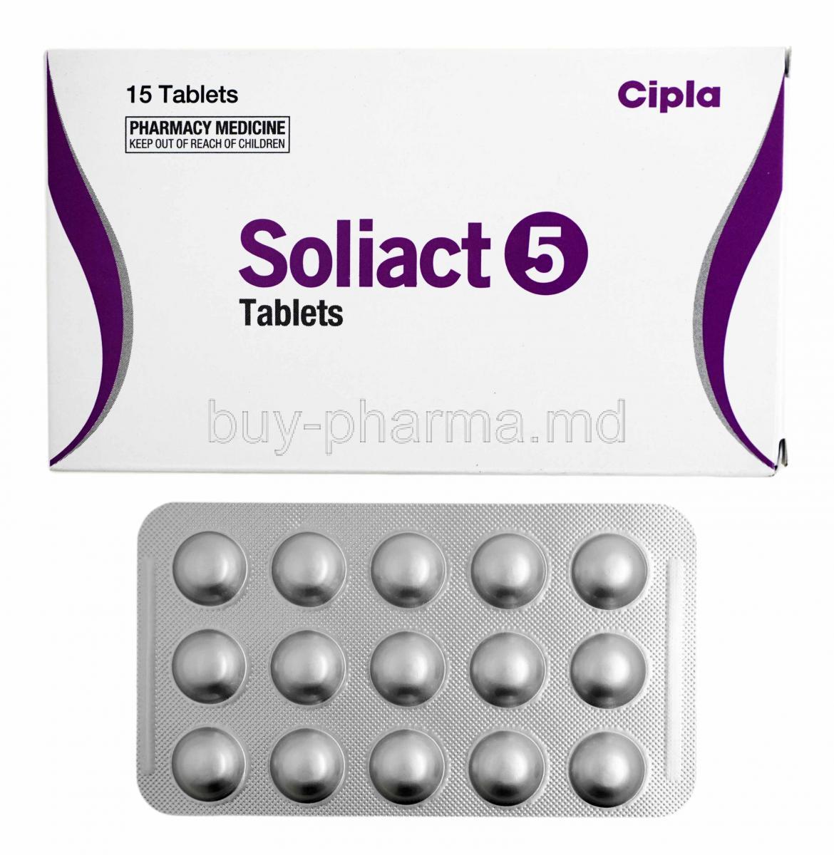 Soliact, Solifenacin 5mg box and tablets