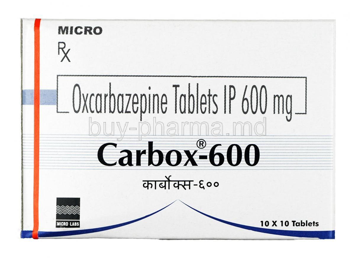 Carbox, Oxcarbazepine 600mg, Tablet, Box
