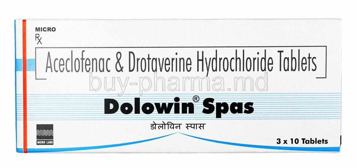 Dolowin Spas, Drotaverine 80mg / Aceclofenac 100mg, Tablet, Box