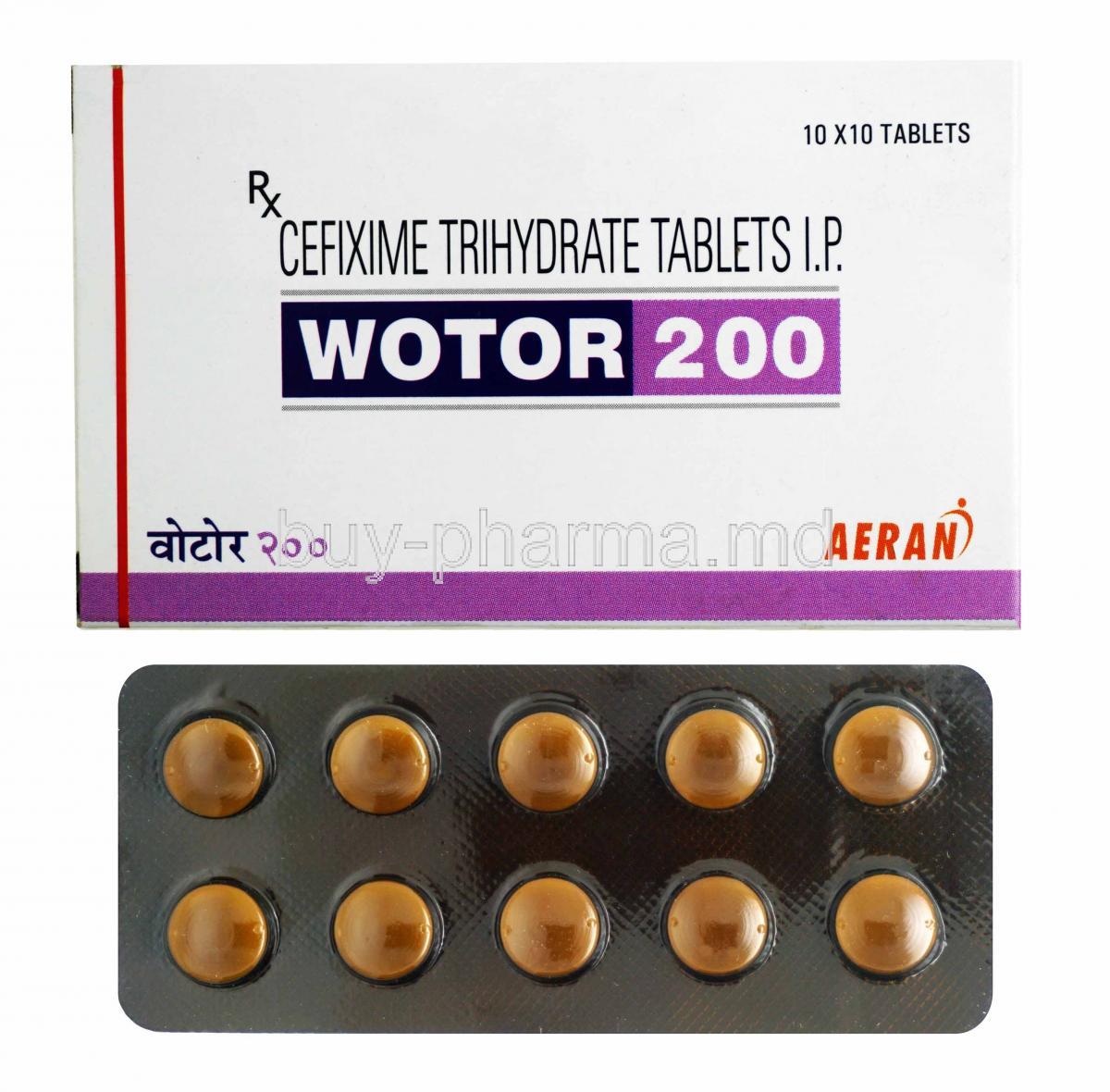 Wotor, Cefixime 200mg box and tablets